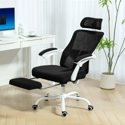 Ergonomic Office Chair, Mesh Reclining Desk Chair, Adjustable Lumbar Support, Headrest, Black Office Chairs Black, White at Gallery Canada