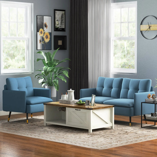 Modern Armchair, Upholstered Accent Chair, Tufted Back, Steel Legs, Blue Accent Chairs Blue at Gallery Canada
