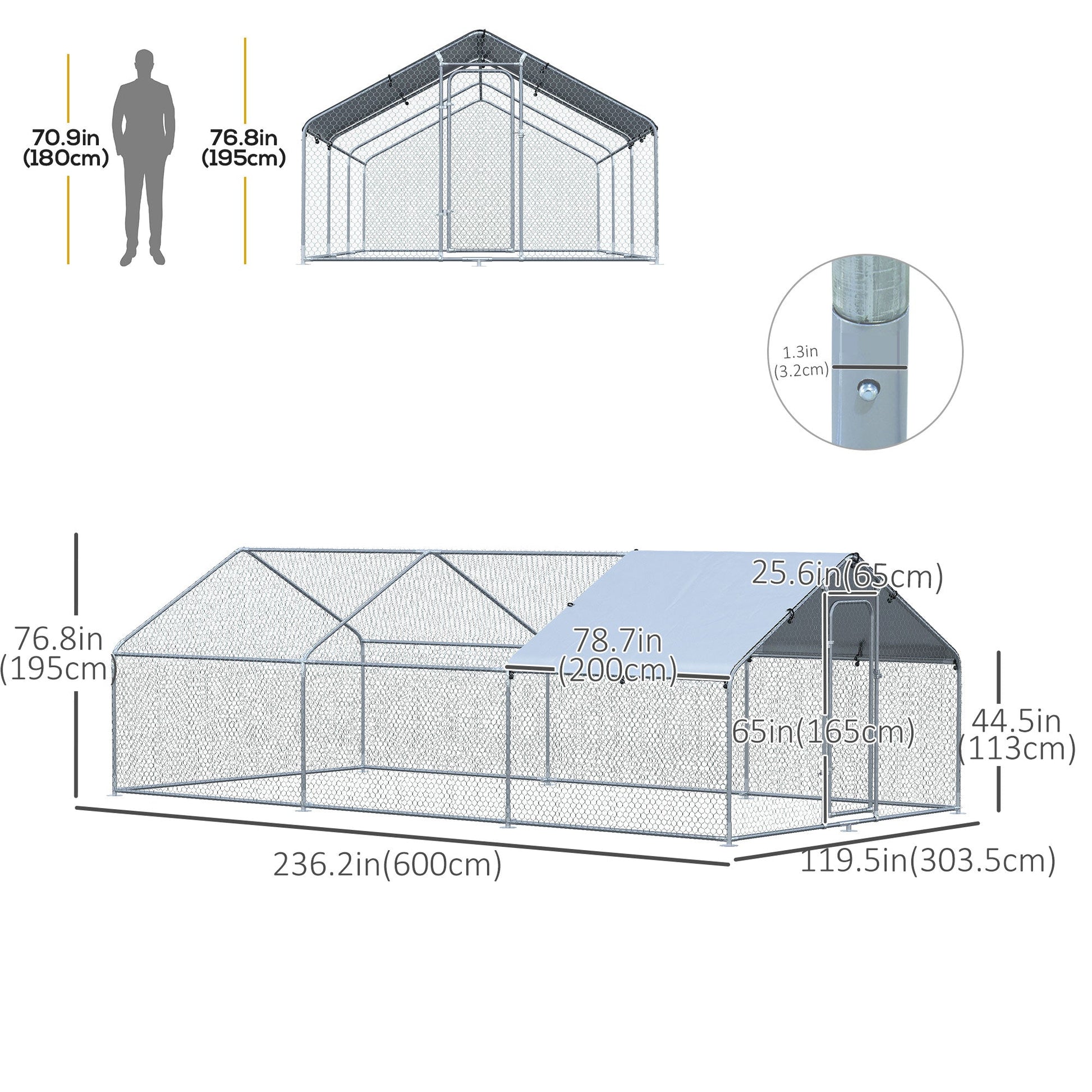 9.8' x 19.7' Metal Chicken Coop, Galvanized Walk-in Hen House, 3 Rooms Poultry Cage Outdoor with Waterproof UV-Protection Cover for Rabbits, Ducks at Gallery Canada