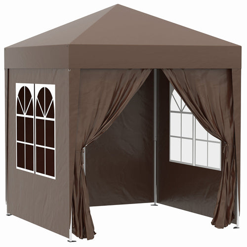 6.6'x6.6' Pop Up Gazebo Canopy Tent with Sidewalls, Instant Sun Shelter, with Carry Bag, for Outdoor, Garden, Patio, Brown