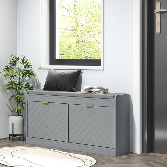 Shoe Storage with Seat, Upholstered Hallway Bench, Shoe Bench with 2 Flip Drawers and 4 Vents for 8 Pairs of Shoes Shoe Storage Cabinets & Racks Grey at Gallery Canada