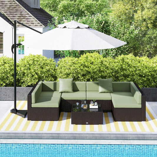 7-Piece Outdoor Rattan Furniture Set, Patio Wicker Sectional Sofa, Light Green Patio Furniture Sets Deep Coffee Rattan, Light Green Fabric at Gallery Canada