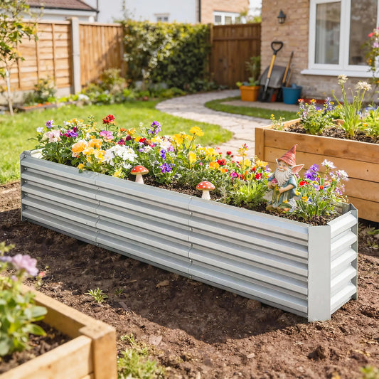 8 x 1.3 x 1.5ft Galvanized Raised Garden Bed, Outdoor Planter Box, Silver Galvanized Planter Boxes Silver at Gallery Canada