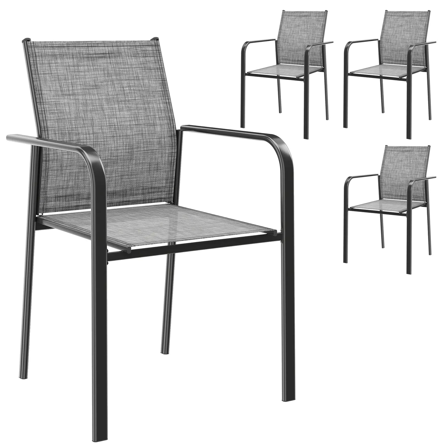 Stackable Patio Chairs Set of 4, 20" Deep Seat, All Weather Mesh, Grey Outdoor Dining Sets at Gallery Canada