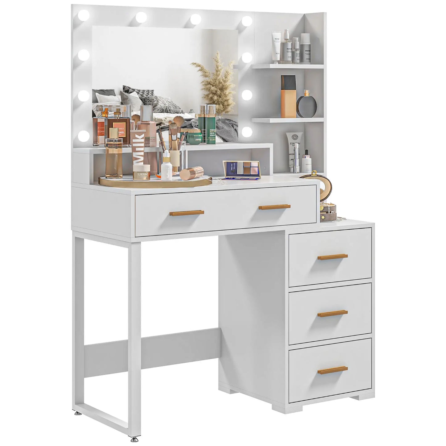 LED Vanity Table with Mirror, Drawer, Storage Shelves, White Dressing & Vanity Tables at Gallery Canada