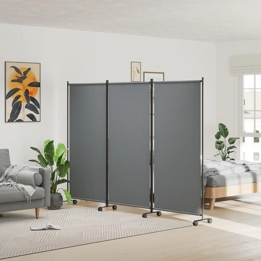 Folding Room Divider with Wheels, Privacy Screen, 6ft Tall Side Awnings Dark Grey at Gallery Canada