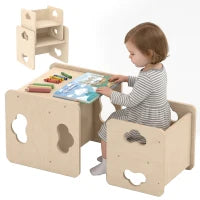 Ensemble de table et chaise pour enfants Montessori, hauteurs à 3 niveaux, naturel