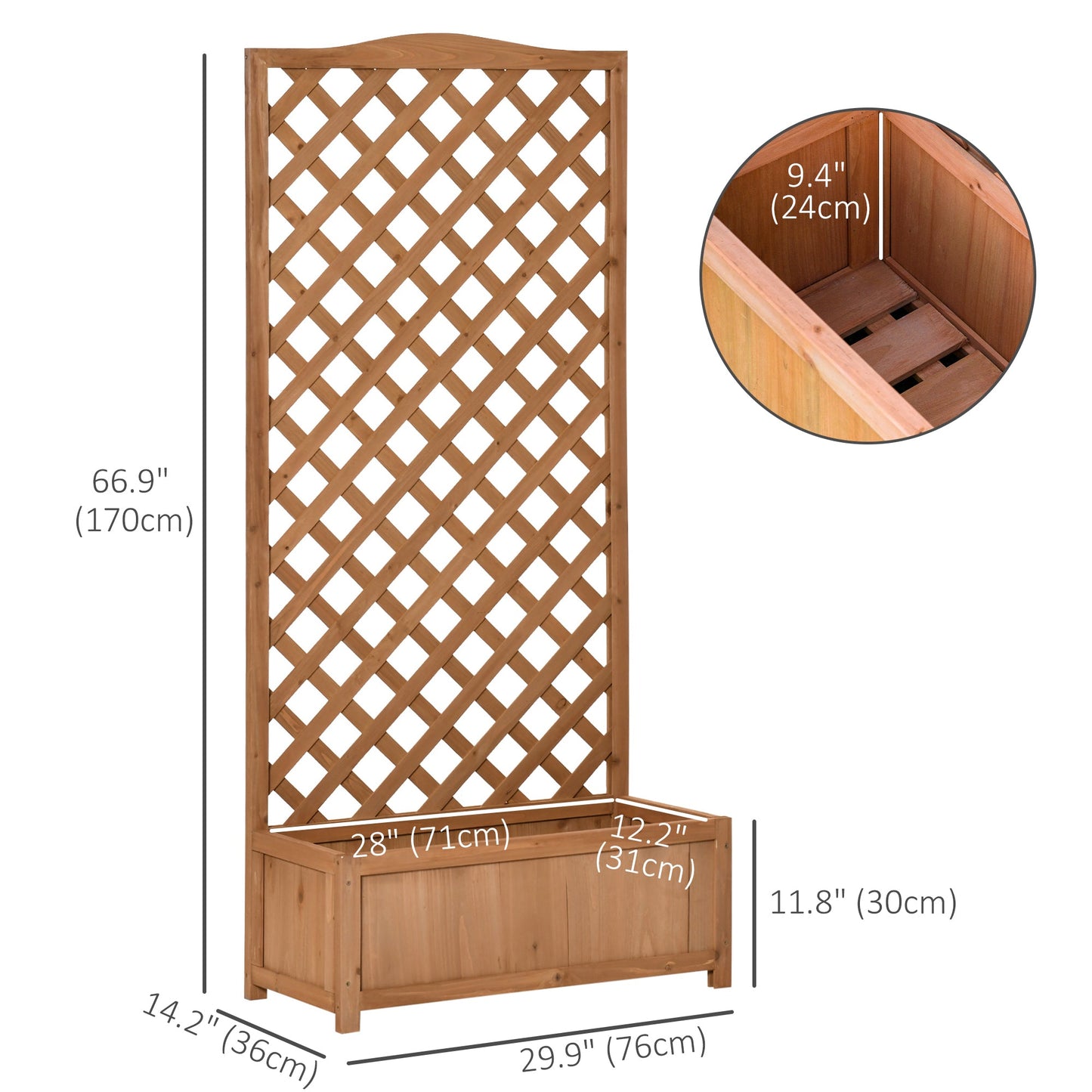 Wood Planter with Trellis for Vine Climbing, Raised Garden Bed to Grow Vegetables for Backyard, 30" x 14" x 67", Brown at Gallery Canada