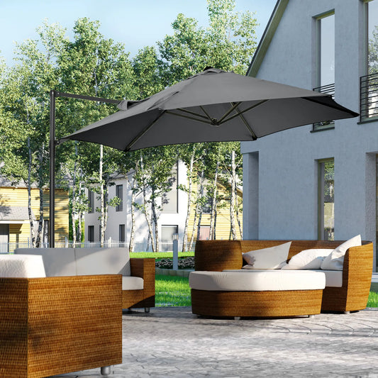 8.5FT Outdoor Cantilever Parasol, 360° Rotation, Cross Base, Dark Grey Cantilever Umbrellas Dark Grey at Gallery Canada