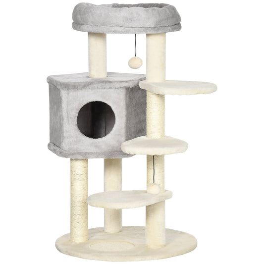 37" Cat Tree for Indoor Cats, Cat Tower, Kitty Activity Center with Cat Bed Condo Hanging Ball Toys Sisal Rope Scratching Post, Light Grey - Gallery Canada