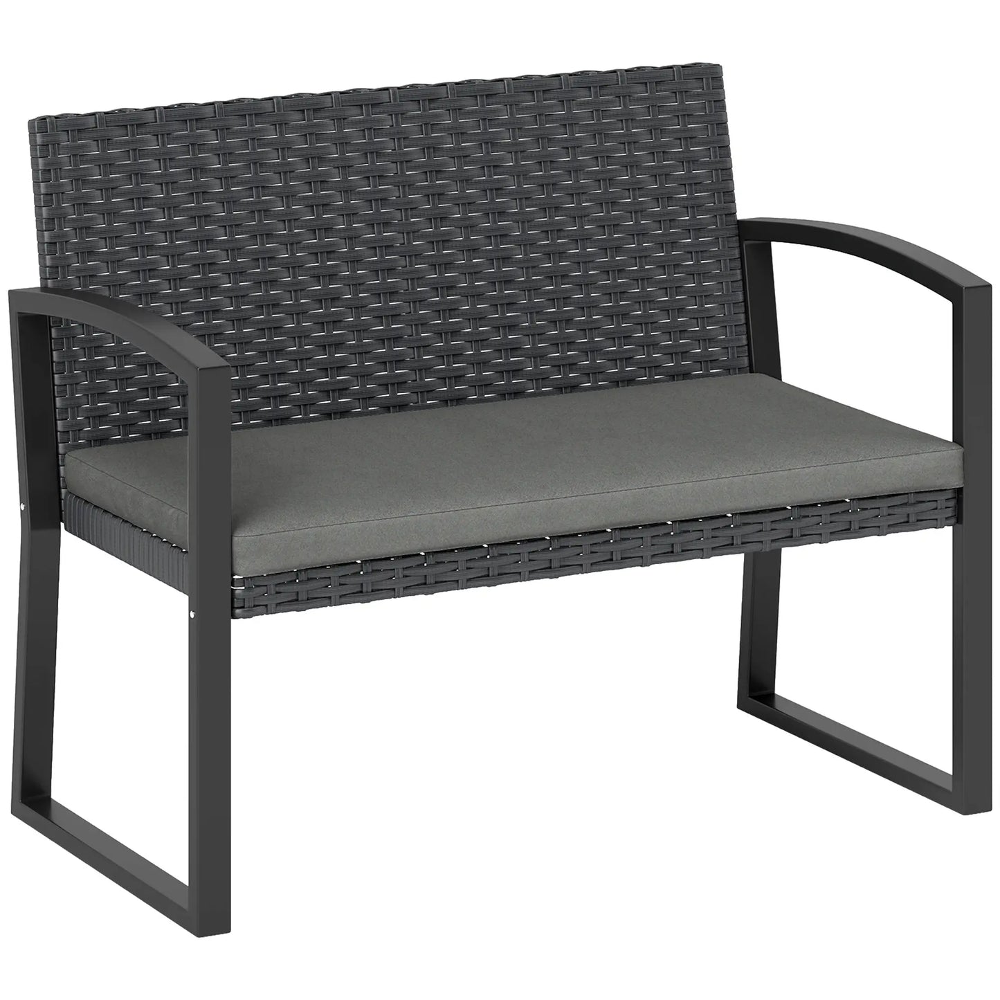 2 Seater Outdoor Rattan Bench with Cushion, Steel Frame, Light Grey Patio Chairs at Gallery Canada
