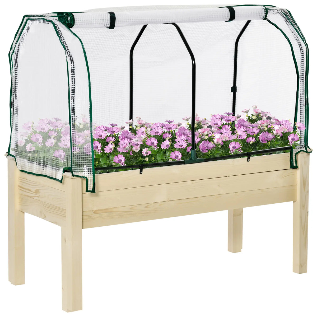 Lit de Jardin Surélevé Avec Couverture en PE, Bac à Plantes en Bois Élevé, 48 x 22 x 46 Pouces, Naturel