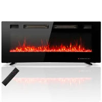 50" Cheminée Électrique, Ultra-Fine Encastrable, Murale, Noir