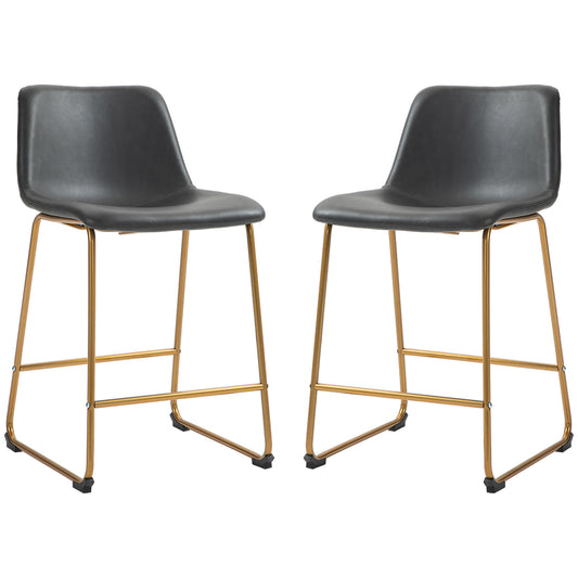 Counter Height Stools Set of 2, PU Leather Upholstered Stools for Kitchen Island, Modern Bar Chairs, Dark Grey at Gallery Canada