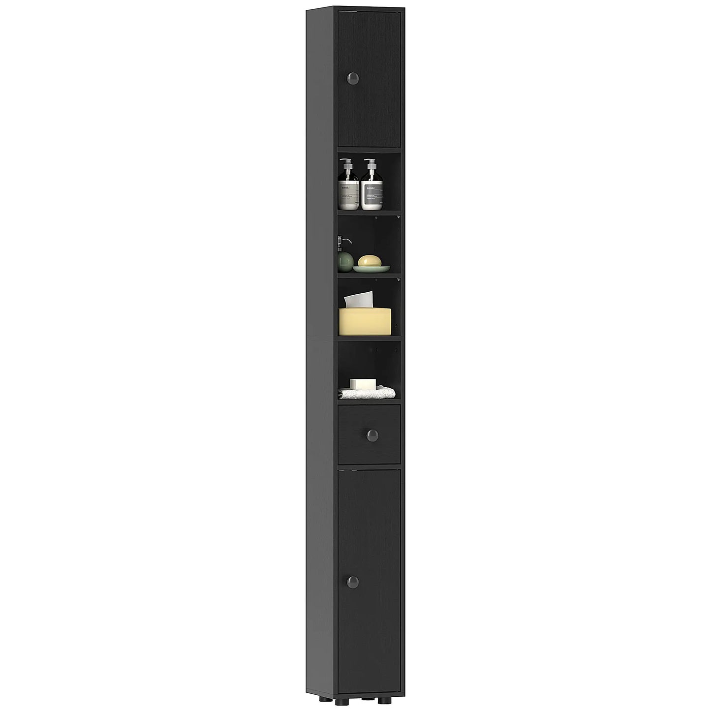 71" Tall Bathroom Cabinet, Narrow Toilet Paper Storage, 2 Door, Adjustable Shelves, Black Bathroom Cabinets at Gallery Canada