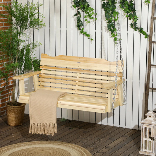 2-Seater Porch Swing, Adjustable Hanging Chains, Natural Wood Hanging Porch Swings Natural at Gallery Canada