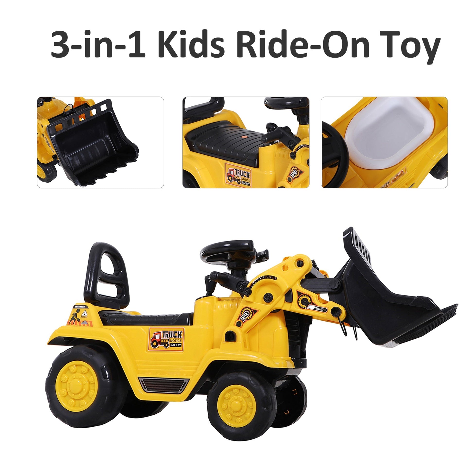 Ride-On Toy Bulldozer with Bucket Horn Steering Wheel Storage Toddlers for 3 years old, Yellow at Gallery Canada
