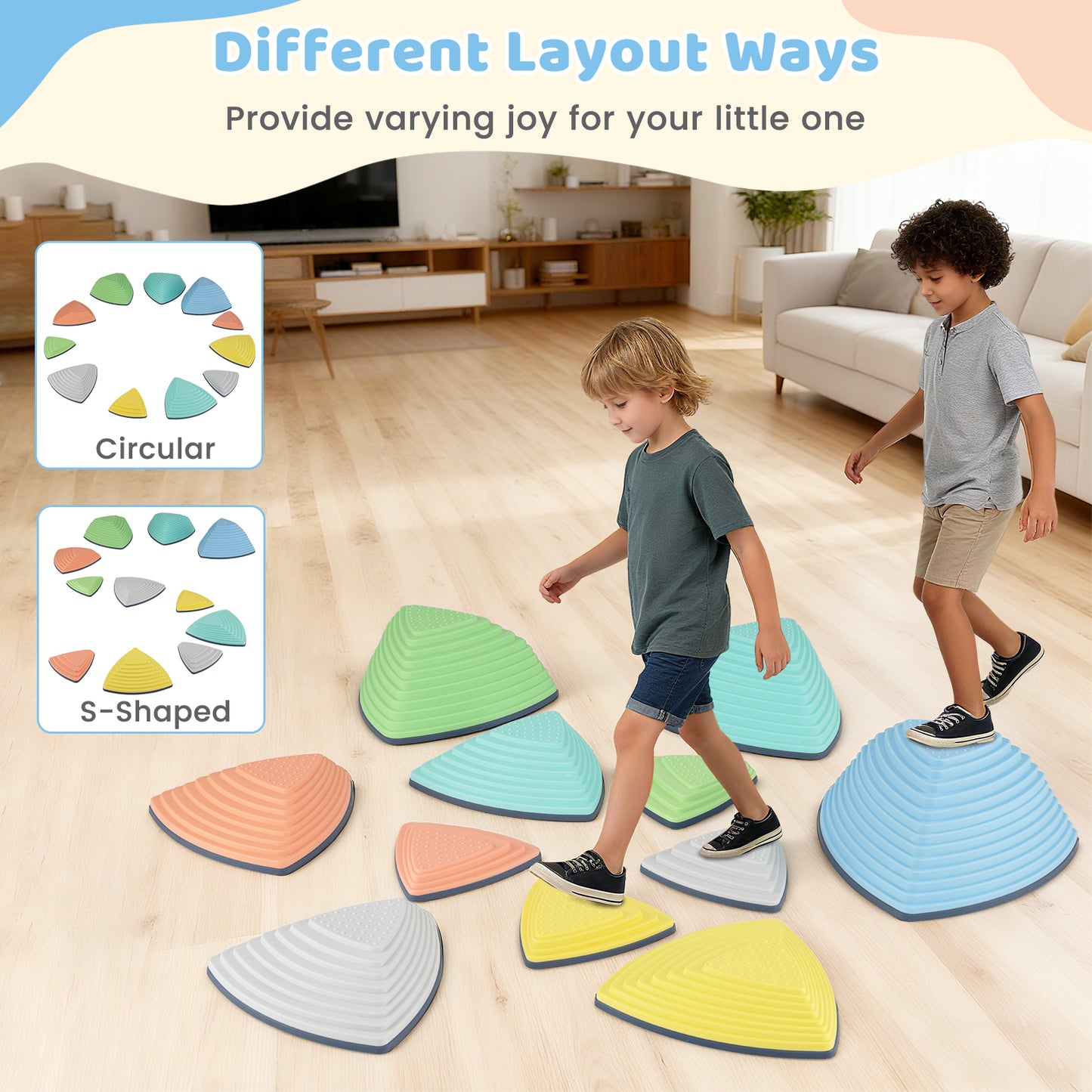Set of 11 Stepping Stones for Kids Non-Slip Balance Stones with Storage Bag-Set of 11, Multicolor Toy Sports at Gallery Canada