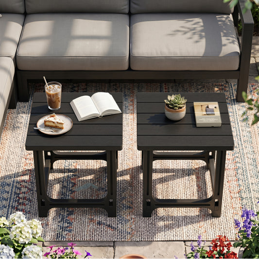 Set Of 2 18" Outdoor Adirondack Side Tables, Black Patio Coffee Tables Black at Gallery Canada