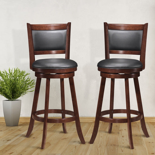 Set Of 2 29 Inch Swivel Bar Stool, Wood Dining Chair, Brown Bar Stools Brown at Gallery Canada