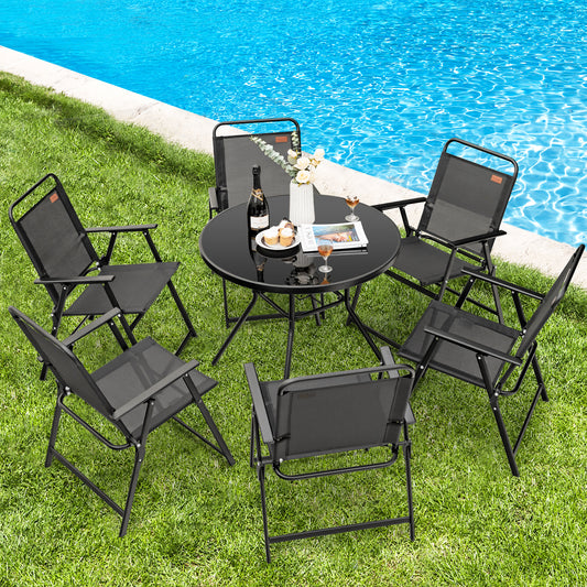 Set of 6 Outdoor Folding Chairs, Breathable Seat, Black Patio Dining Chairs Black at Gallery Canada