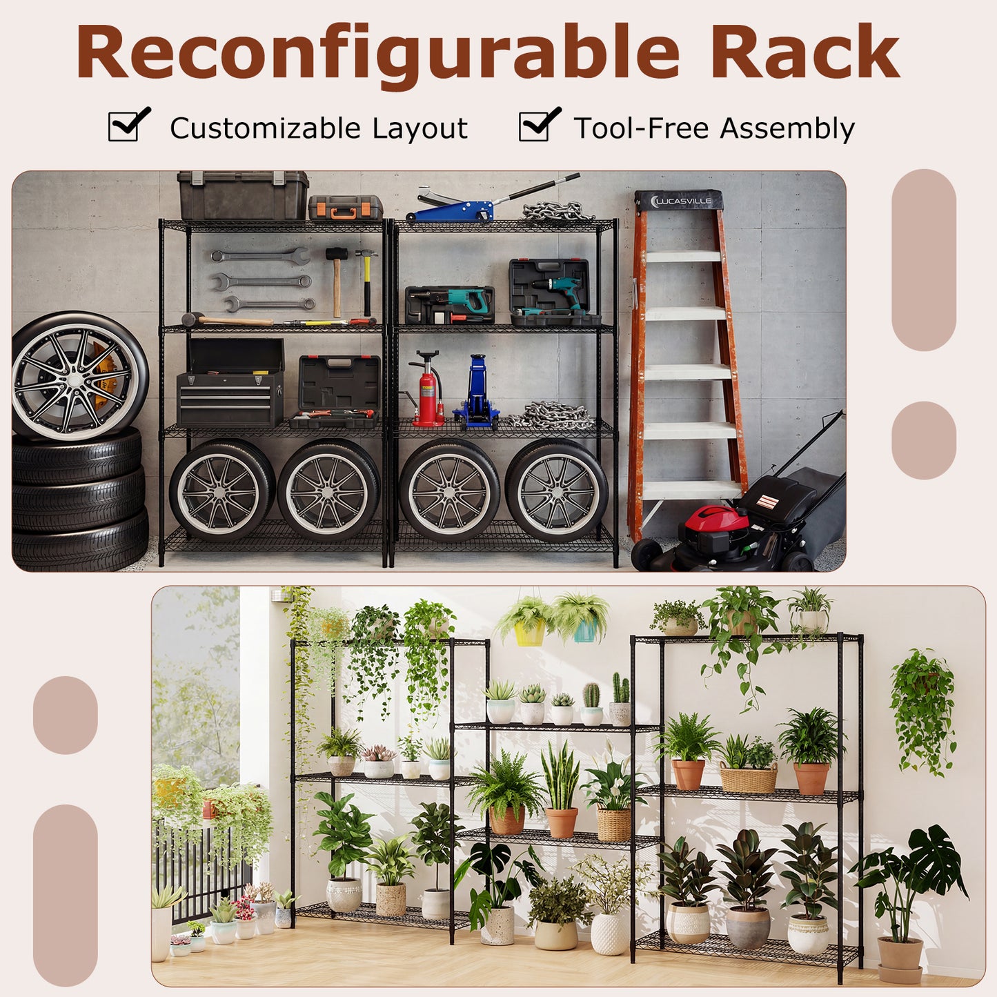 Set of 2 4-Tier Metal Storage Shelving Unit with V-Shaped Wire Rack, Black Baker's Racks at Gallery Canada