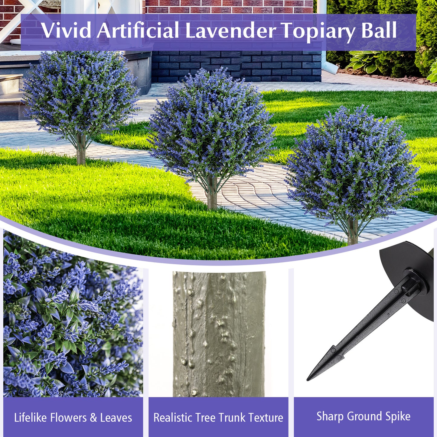 Set of 2 Artificial Lavender Topiary Ball Trees with Ground Spikes Faux Plants at Gallery Canada