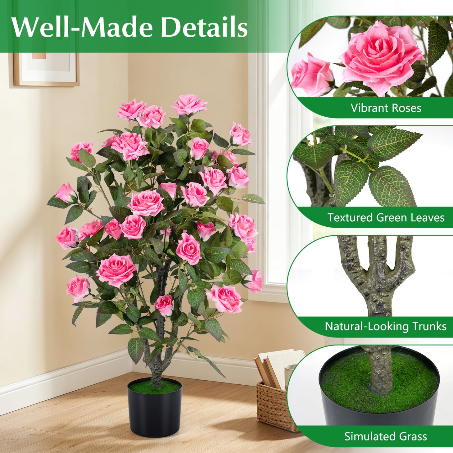 Set of 2 Artificial Rose Trees, Pink Faux Plants at Gallery Canada
