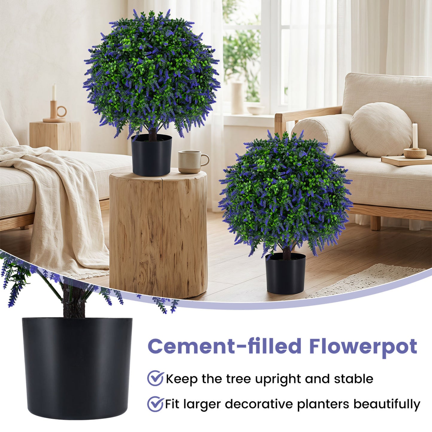 Set of 2 Artificial Lavender Topiary Ball Trees 22"