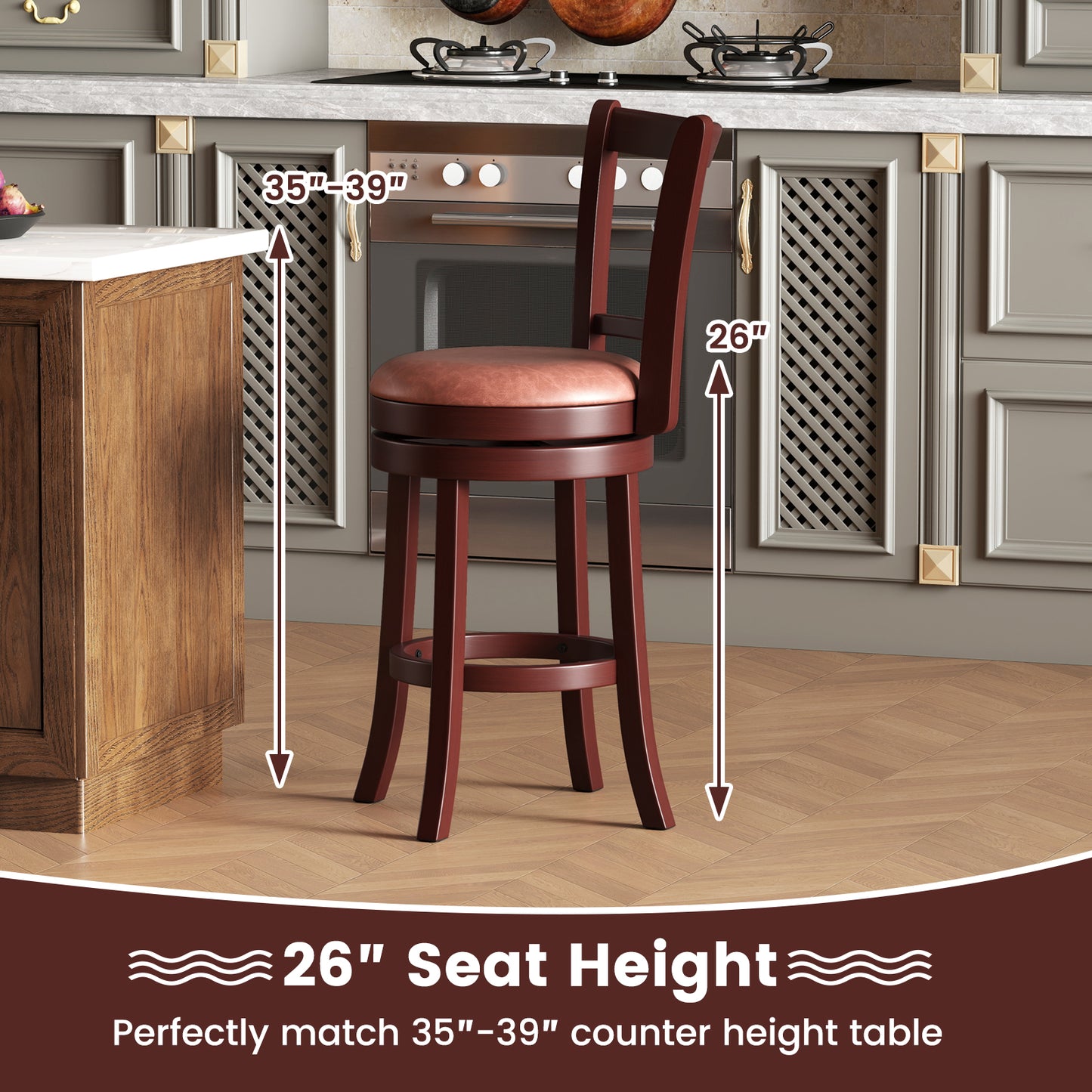 Set of 2 Counter Height Swivel Barstools with High Backs and Footrests-26 inches Bar Stools at Gallery Canada