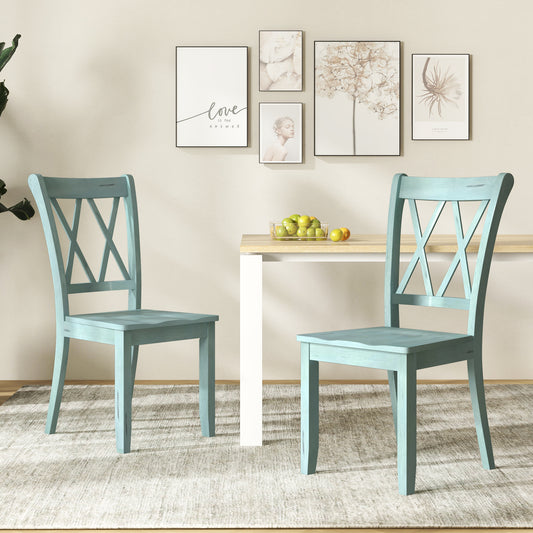 Cross Back Rubber Wood Dining Chairs, Set of 2, Green Dining Chairs Green at Gallery Canada