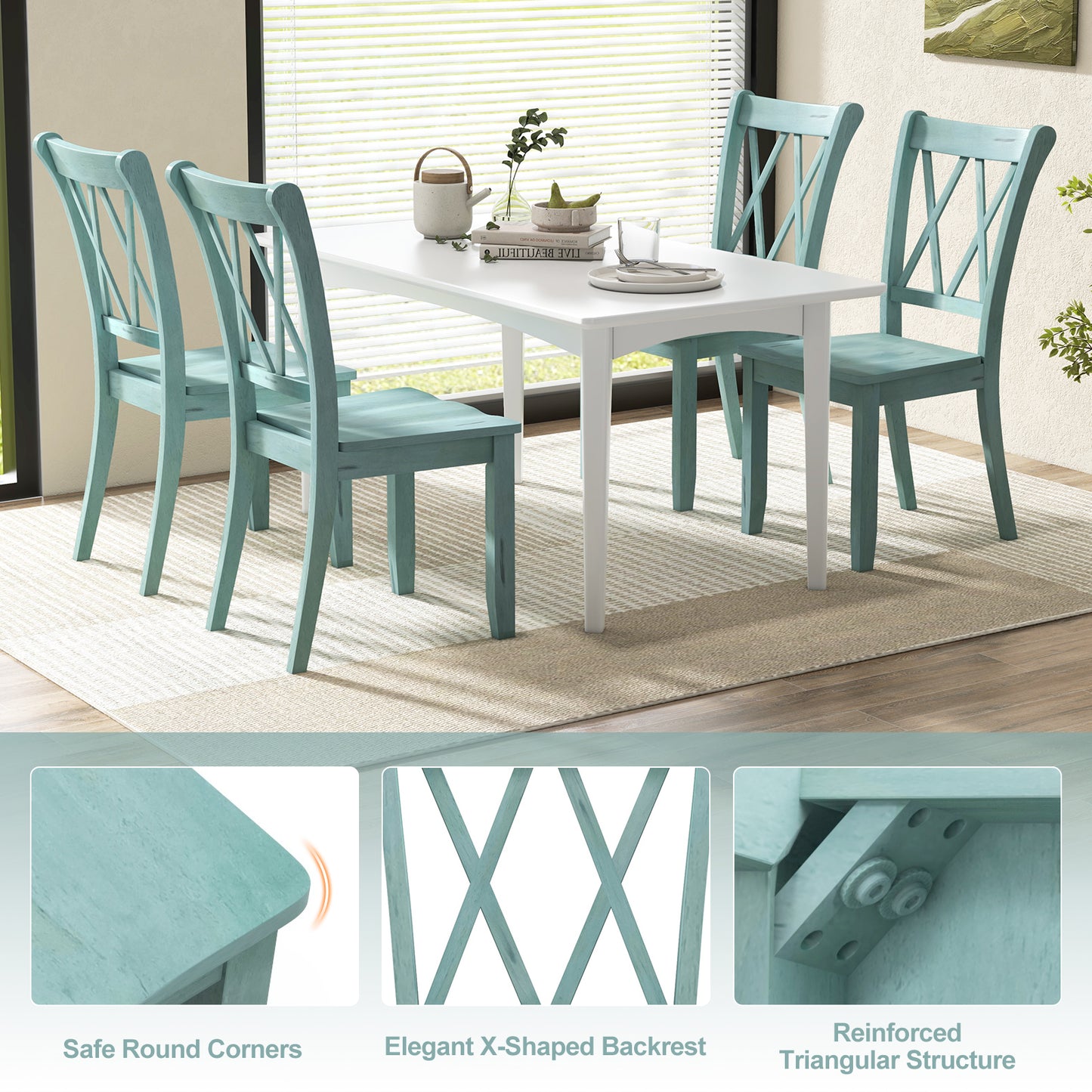 Cross Back Rubber Wood Dining Chairs, Set of 2, Green Dining Chairs at Gallery Canada