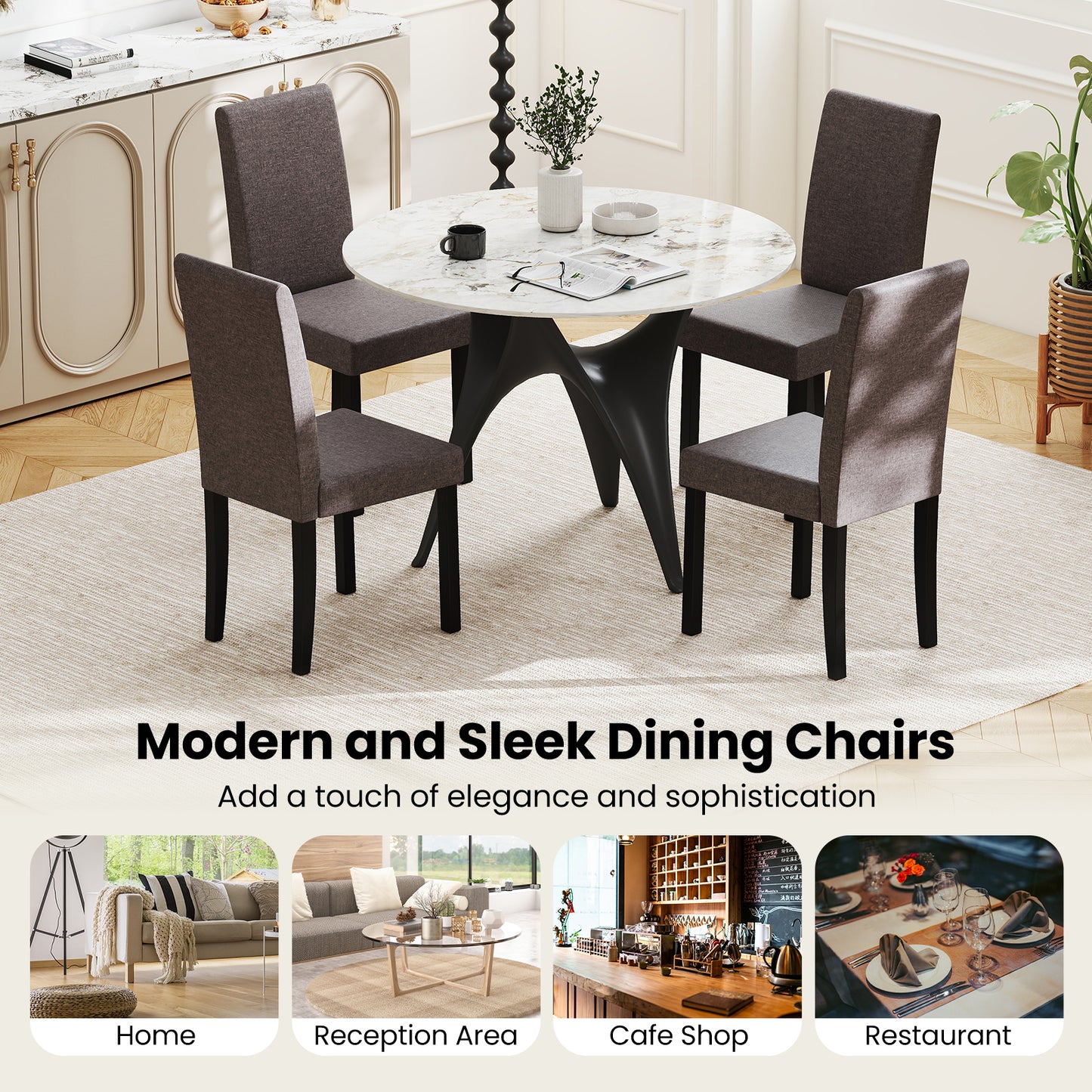 Set Of 2 Dining Chairs, Mid-Century Modern, Fabric Upholstered, Brown Dining Chairs at Gallery Canada