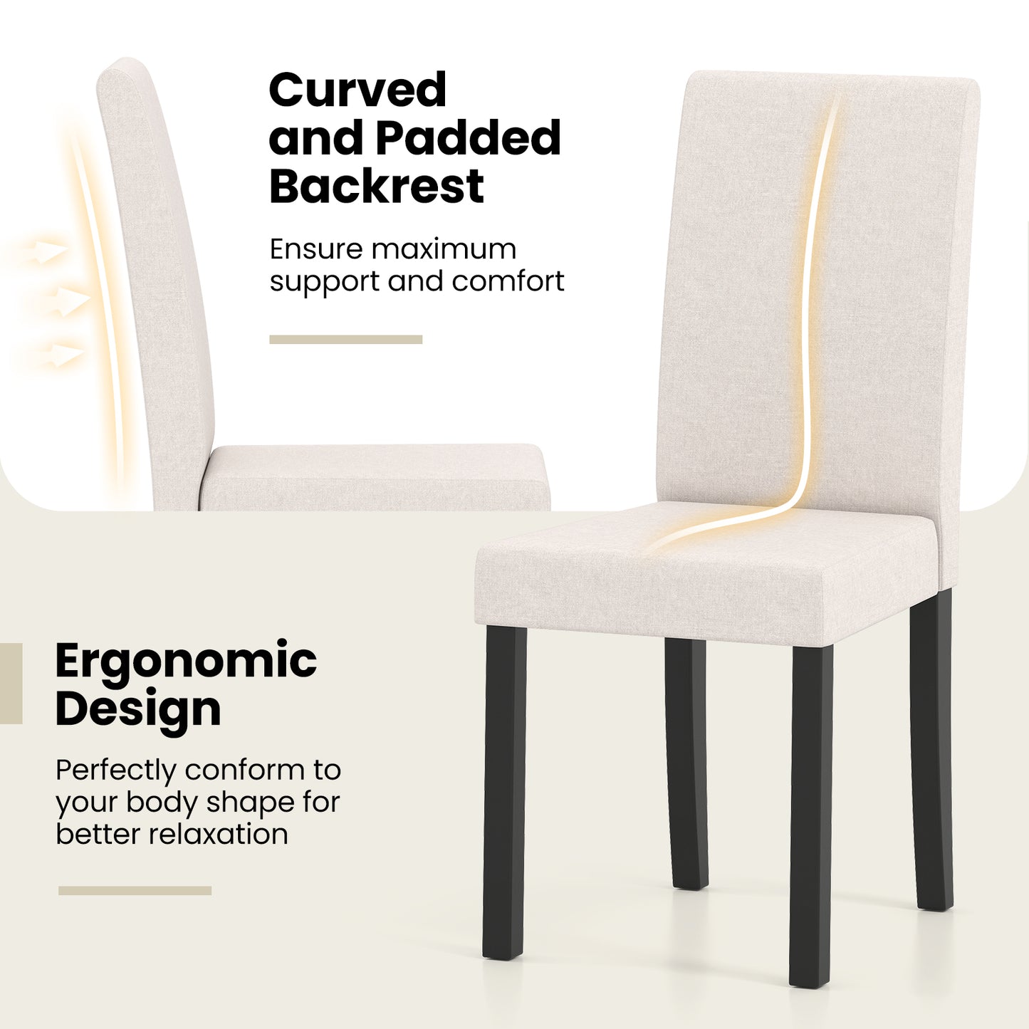 Set Of 2 Mid-Century Modern Fabric Upholstered Parson Dining Chairs, Beige Dining Chairs at Gallery Canada
