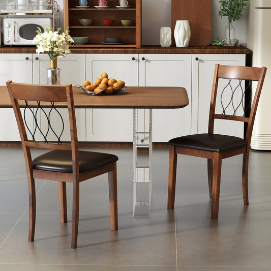 Set of 2 Dining Chair Fabric/Faux Leather Upholstered with Padded Seat, Walnut Dining Chairs Walnut at Gallery Canada