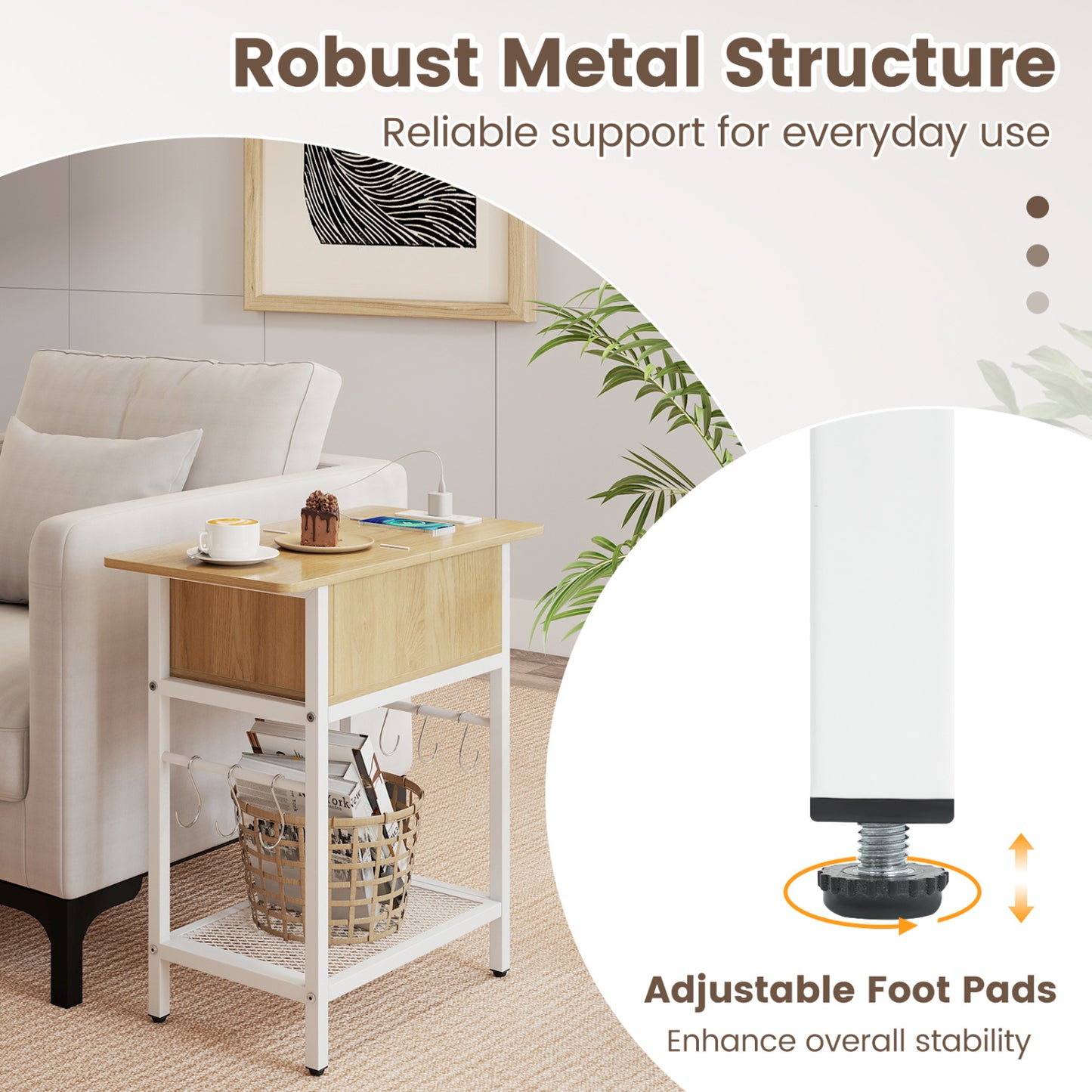 Set of 2 End Table with Charging Station and Hidden Compartment, Natural End & Side Tables at Gallery Canada
