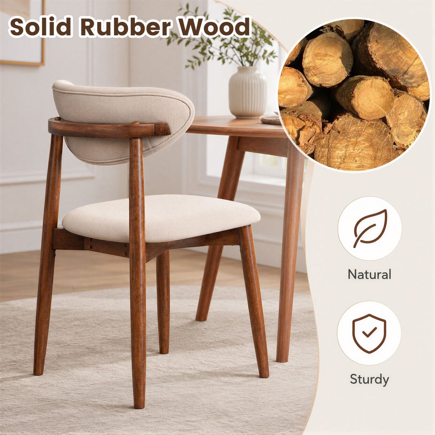 Fabric Upholstered Dining Chairs, Set of 2, Beige