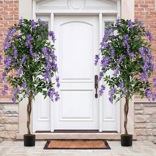 Artificial Wisteria Tree, 6 FT, With Natural Trunks And Lifelike Flowers, Purple