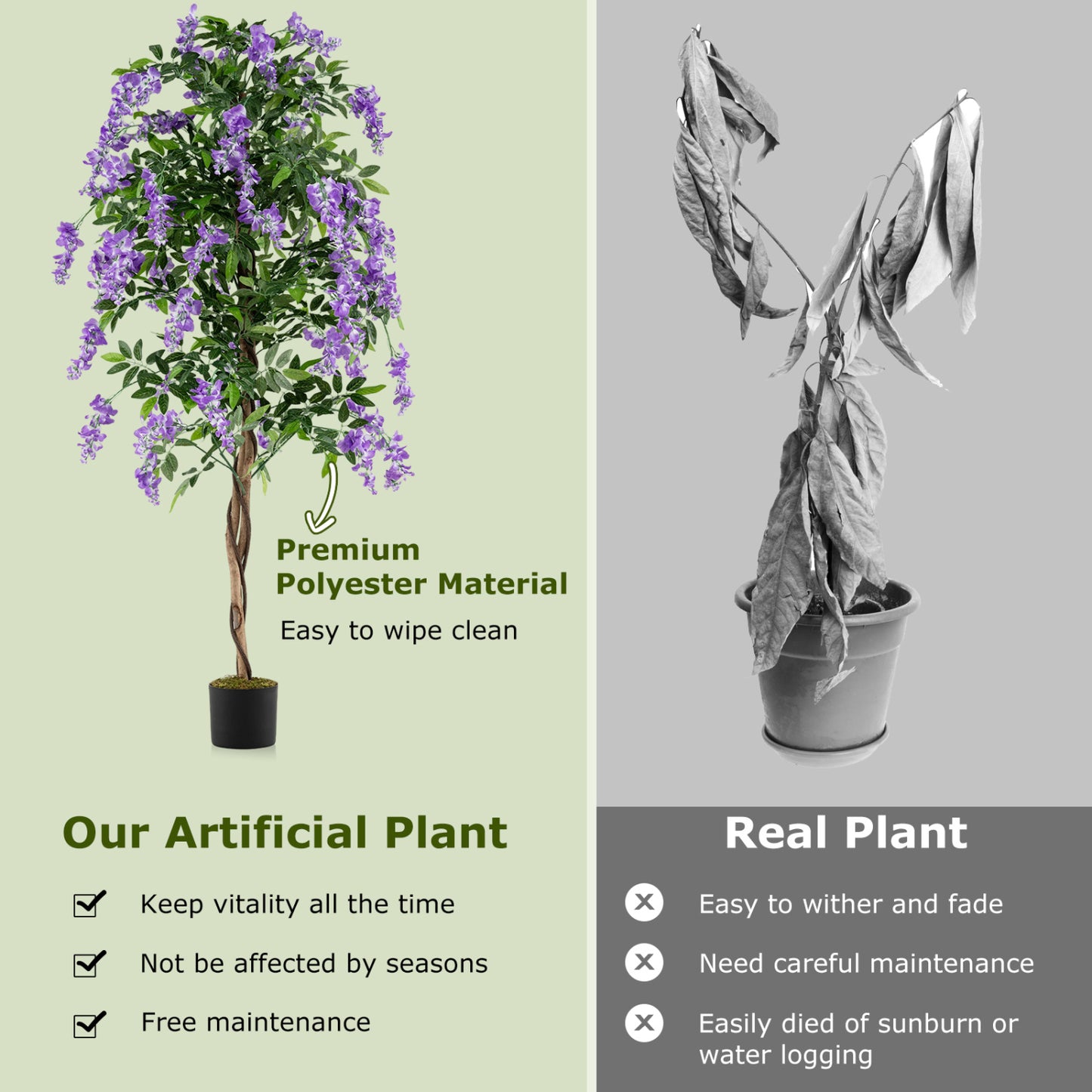 Artificial Wisteria Tree, 6 FT, With Natural Trunks And Lifelike Flowers, Purple Faux Plants at Gallery Canada