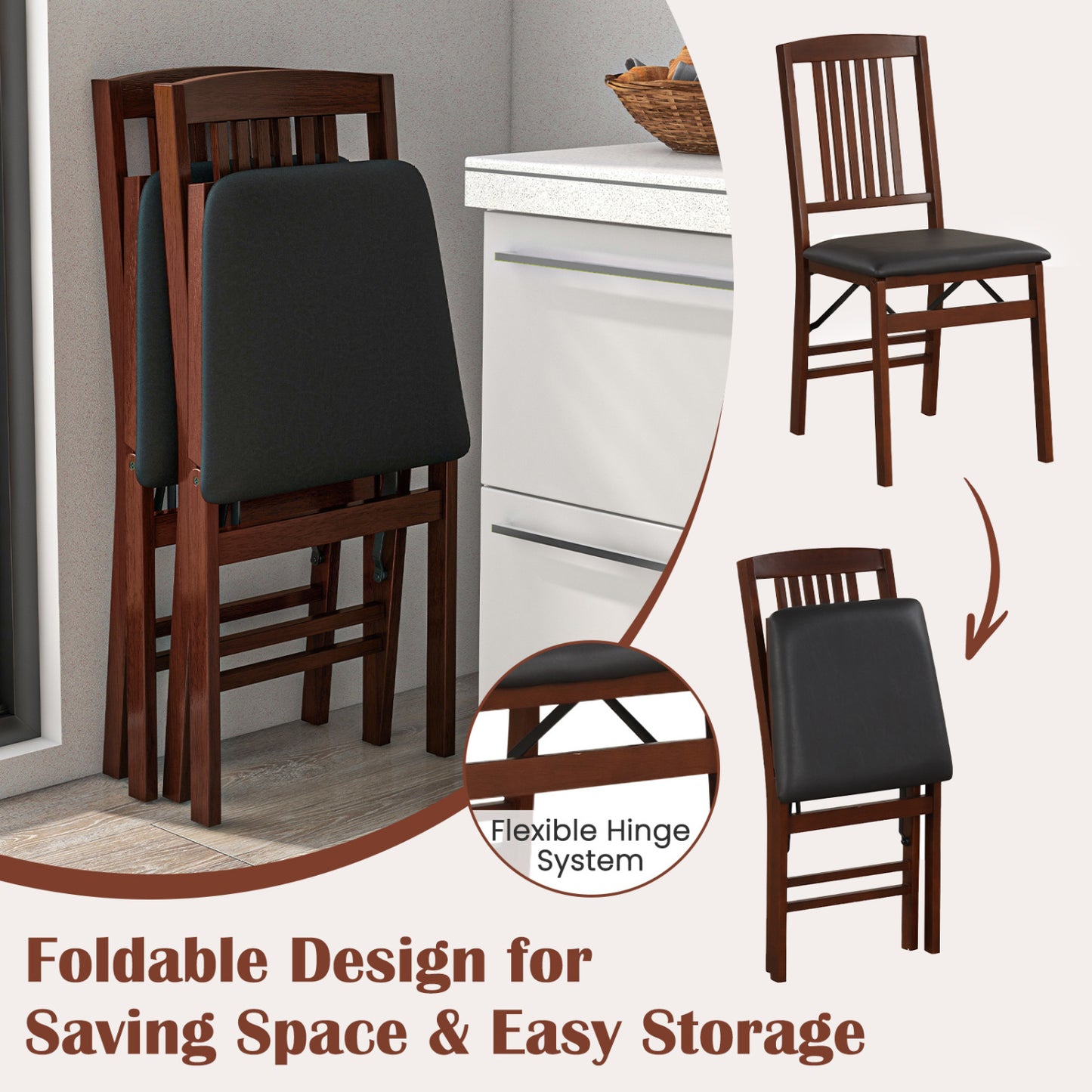 Foldable Upholstered Kitchen Chairs, Set of 2, Brown Dining Chairs at Gallery Canada