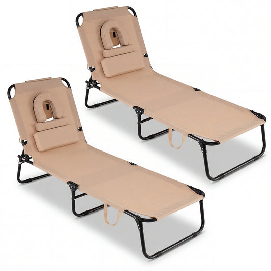 Folding Face Down Tanning Chair, 2 Pack, 3 Removable Pillows, Beige Beach & Lawn Chairs Beige at Gallery Canada