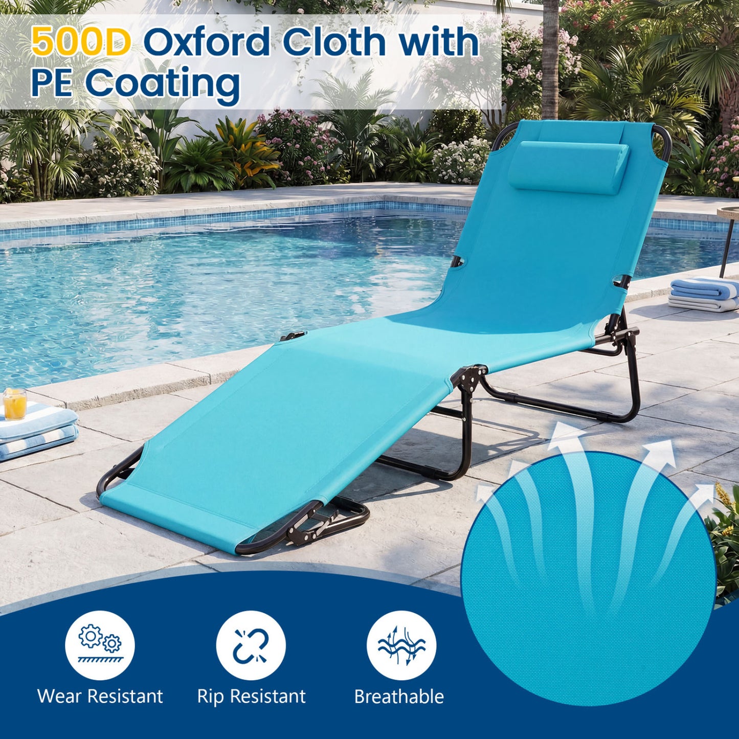 Folding Tanning Chair Set, 2 Pack, With Face Hole, 3 Pillows, Navy Beach & Lawn Chairs at Gallery Canada