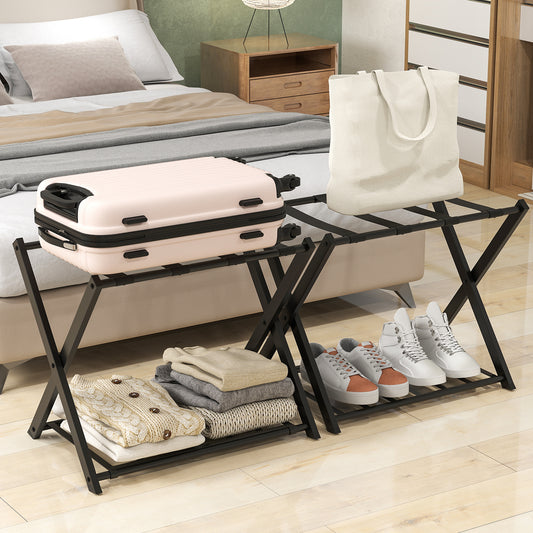 Folding Metal Luggage Rack Suitcase Set, Black Shoe Racks & Storage Benches Black at Gallery Canada