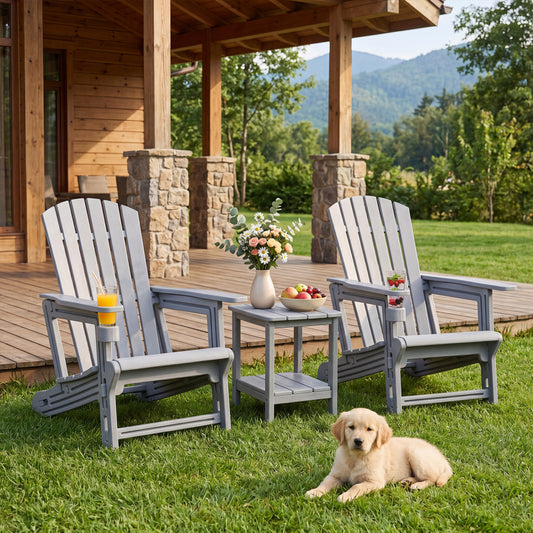 Set Of 2 HDPE Adirondack Chairs With Cup Holder, Gray Adirondack Chairs Gray at Gallery Canada