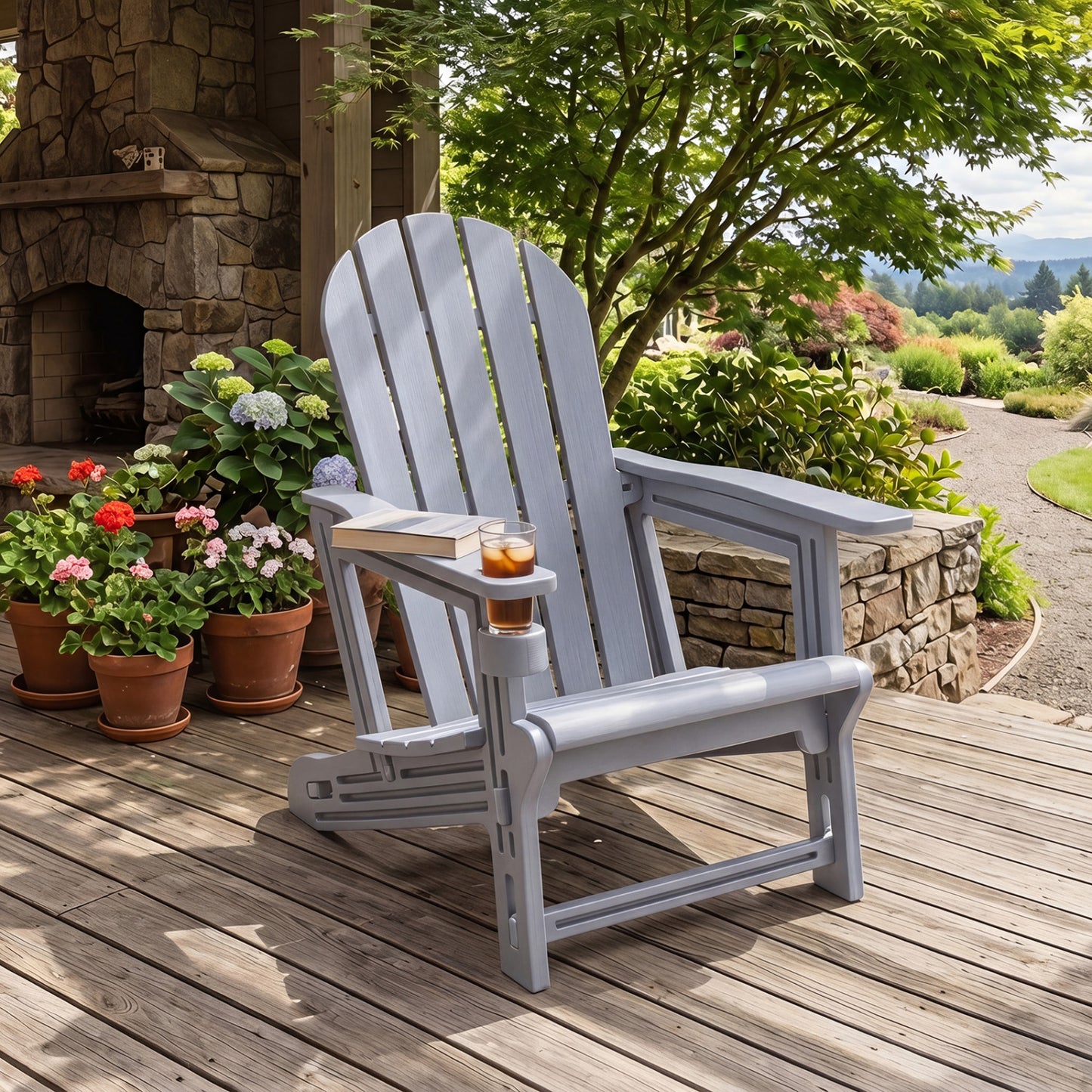 Set of 2 HDPE Adirondack Chairs with Cup Holder, Gray Adirondack Chairs at Gallery Canada