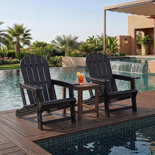Set of 2 HDPE Adirondack Chairs with Cup Holder, Black Adirondack Chairs Black at Gallery Canada