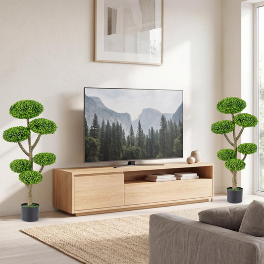 Set of 2 Indoor Outdoor 6 Balls Topiary Tree with Realistic Trunk and Weighted Cement-Filled Base Faux Plants Green + Natural + Black at Gallery Canada