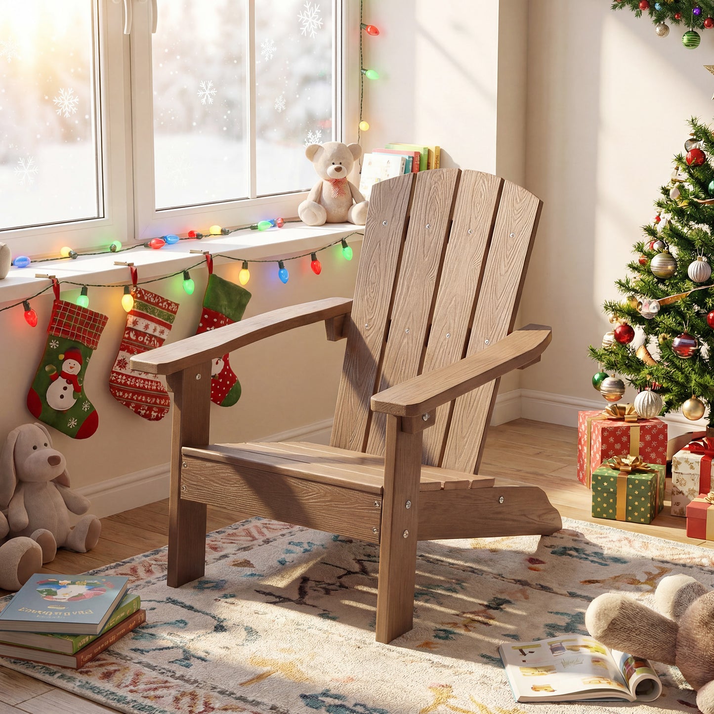 Kid's Adirondack Chair Set, High Backrest, Armrests, Brown Kids Chairs & Seating at Gallery Canada
