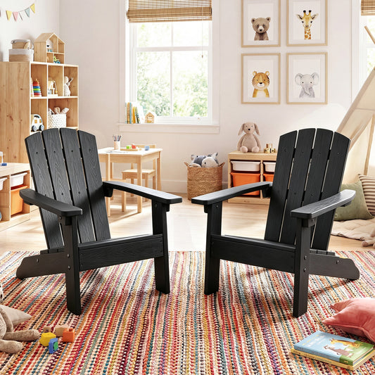 2-Piece Kids Adirondack Chair Set, High Backrest, Armrests, Black Kids Chairs & Seating Black at Gallery Canada