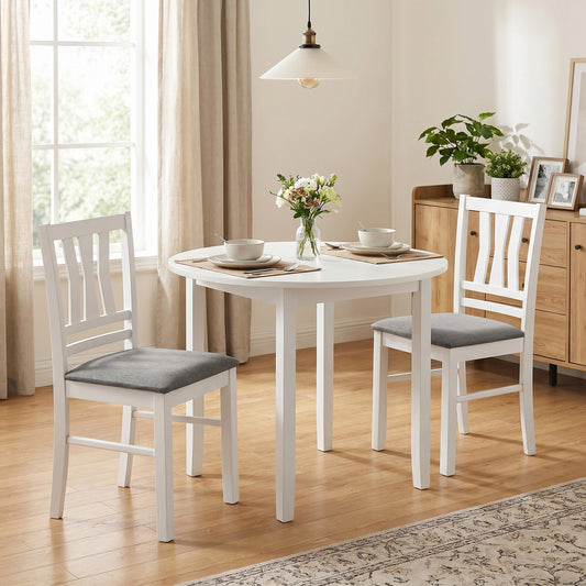 Set of 2 Linen Style Upholstered Kitchen Chairs with Wood Frames, White Dining Chairs White at Gallery Canada